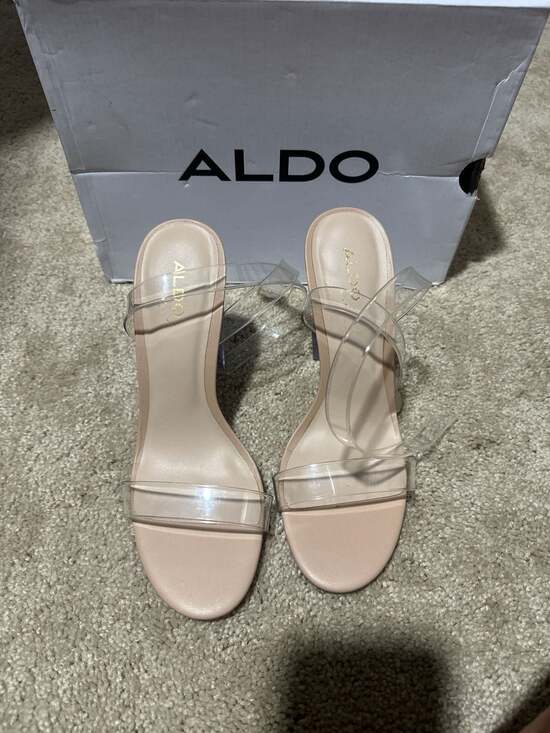 ALDO Shoes - ALDO Acantha Women's Clear Strappy Block Heel Sandals in Tan